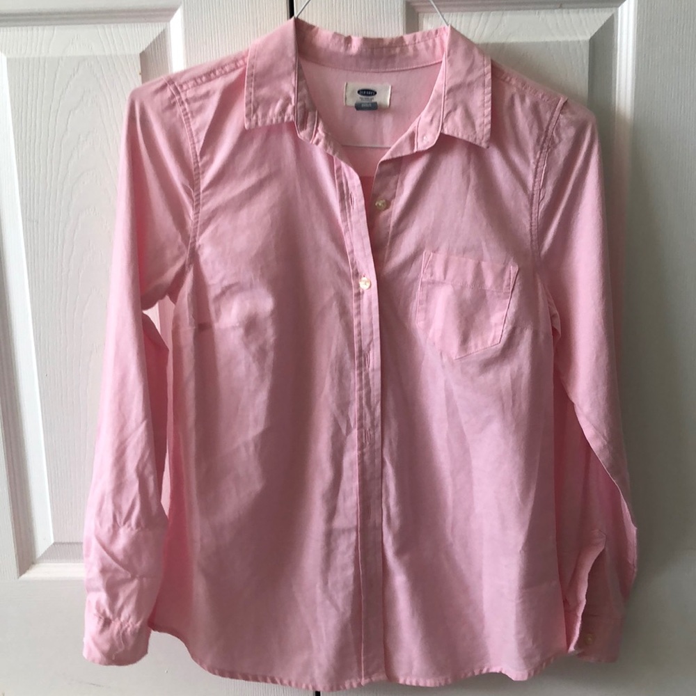 pink button up shirt
